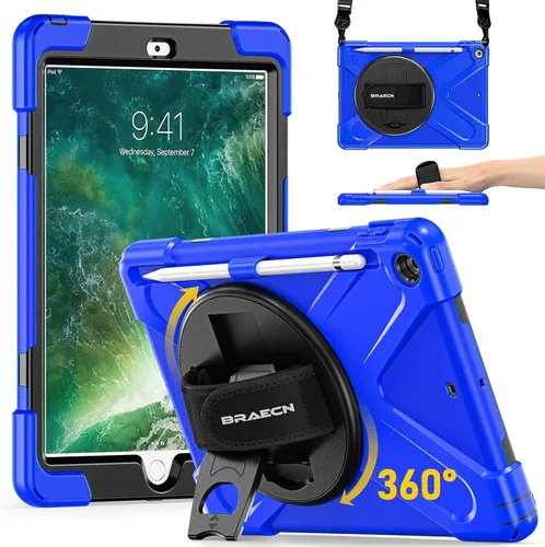 Vista 17 de BRAECN Funda para iPad 6ª/5ª Generación, Funda iPad 9.7 2018/2017 - Resistente a Prueba de Golpes con Soporte para Lápices, Correa de Hombro y Negro