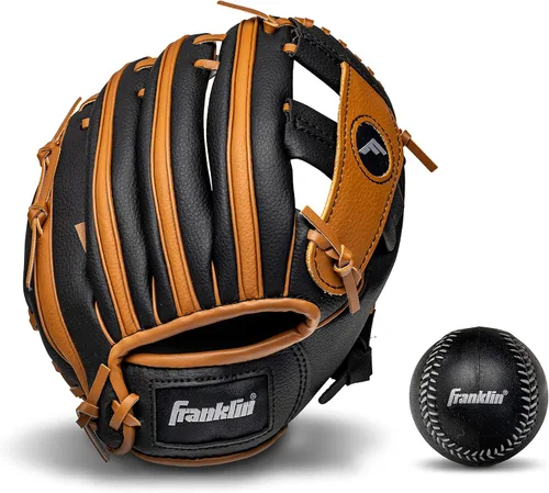 Vista 18 de Franklin Sports Juego de guantes de teeball + pelota para niños Negro