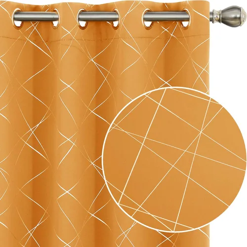 Vista 22 de Deconovo - Cortinas opacas para dormitorio y sala de estar, con aislamiento térmico, cortinas oscuras para habitación, geométricas, con ojales