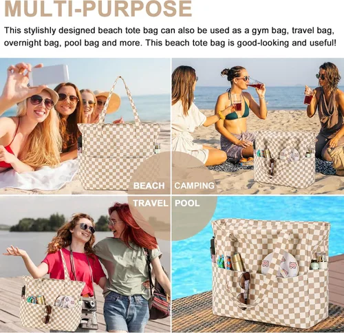 Vista 6 de Bluboon - Bolsa de playa impermeable para mujer, extra grande, con compartimento húmedo, para llevar de fin de semana, bolsa de piscina para viajes