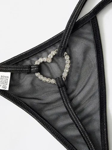 Vista 5 de Verdusa Tanga de malla de tiro medio con diamantes de imitación para mujer