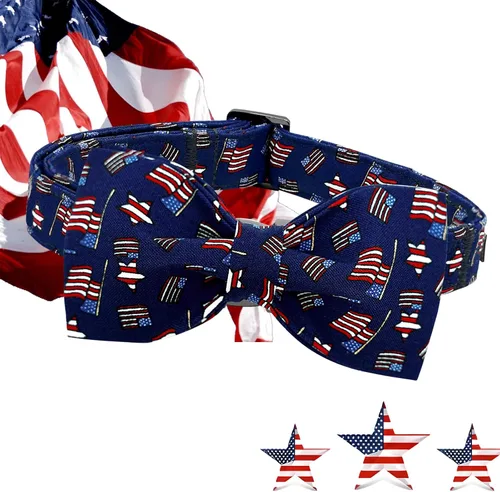 Vista 5 de Lionheart glory Collar de perro con bandera estadounidense del 4 de julio, collar con lazo para perro, Día de la Independencia, resistente
