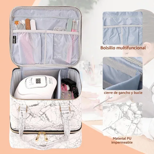 Vista 4 de Organizador de esmalte de uñas, bolsa de almacenamiento de esmalte de uñas de doble capa, funda de transporte con capacidad para 42 botellas