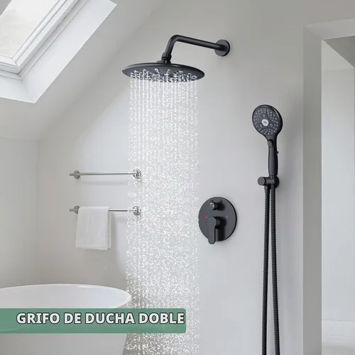 Vista 5 de SunCleanse Sistema de ducha negro mate de 8.5 pulgadas con kit de mano