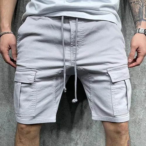 Vista 2 de amidoa Pantalones cortos de carga para hombre para grandes y altos, pantalones cortos de verano con cordón y bolsillos grandes