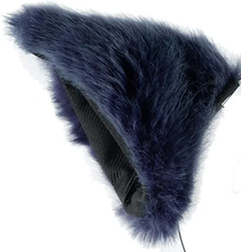 Vista 2 de E-TING Diadema de orejas largas de piel de zorro de gato, para cosplay, disfraz de Halloween, Orecchiette (azul oscuro con interior negro)