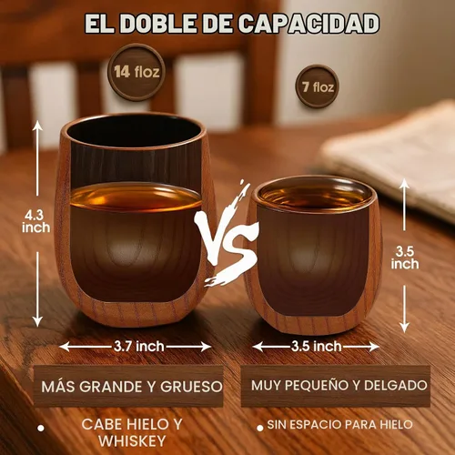 Vista 5 de Bonteck Vaso grande de madera carbonizada original de Bourbon Vaso de whisky de madera carbonizada de 14 onzas Regalos de bourbon para hombres