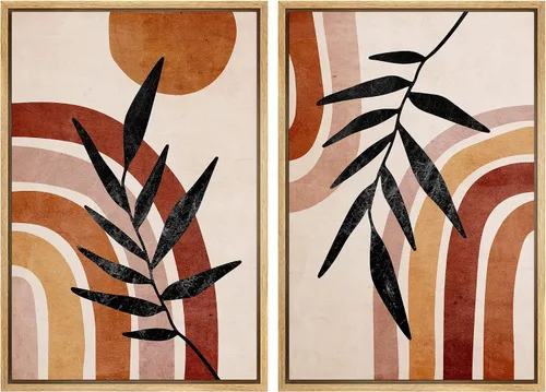 Vista 104 de IDEA4WALL Lienzo Enmarcado Impreso Arte de Pared Set Paisaje de Hojas de Palma de Selva de Mediados de Siglo Naturaleza Silvestre Ilustraciones Arte