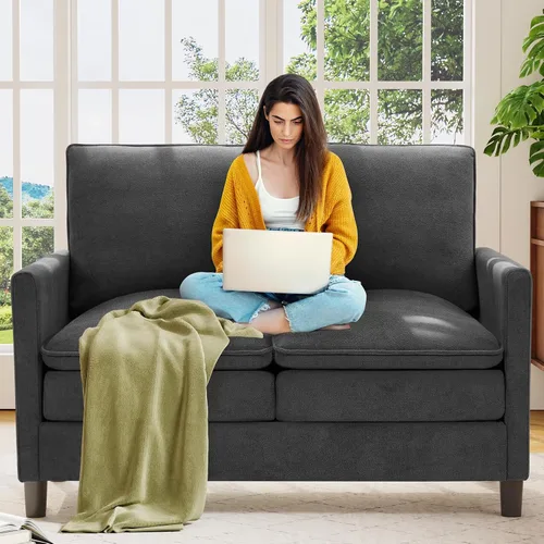 Vista 31 de Welzona Loveseat, 51" Small L Shaped Couch, Comfy Teddy Love Seat with Ottoman Set, Tool-Free Setup Loveseat Sofa with Ottoman, All-Wood Small Sofa