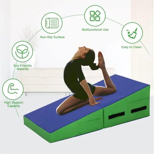 Vista 5 de Incline Gymnastics Mat 48x24 Inch, Folding Cheese Wedge Tumbling Mat with Non-Slip PVC Surface & Handles, Portable Indoor/Outdoor Exercise Practice