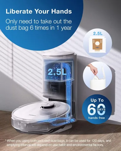 Vista 6 de ECOVACS DEEBOT TEO+ Robot aspirador y trapeador combinado con estación de vacío automático, mapeo láser de precisión, mapas 3D, trapeador oscilante