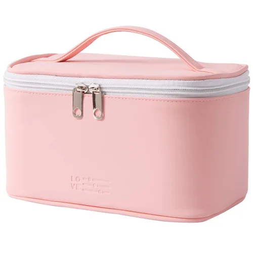 Vista 20 de Bolsa de maquillaje pequeña para mujeres, con cremallera, organizador, impermeable, bonita (azul claro)