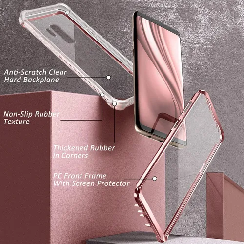 Vista 4 de Dexnor Funda compatible con Samsung Galaxy S9 Plus con protector de pantalla, marco galvanizado, cubierta trasera transparente, resistente 360