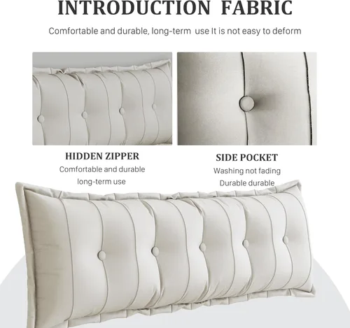 Vista 6 de Almohada rectangular para cabecero de lectura, cojín grande, respaldo extraíble, almohada de lectura, cabecero, regalo para mamá, color blanco, reina