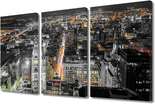 Vista 85 de TUMOVO 3 paneles de paisaje urbano en blanco y negro de Estados Unidos, arte de pared, famoso puente Golden Gate, San Francisco por la noche