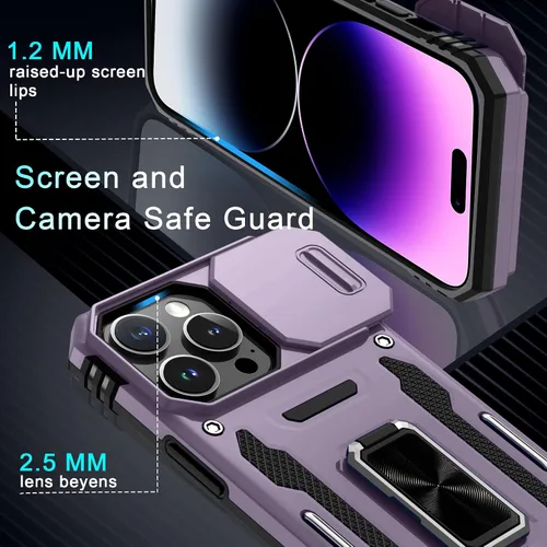 Vista 140 de DEERLAMN Funda para iPhone Xs Max con funda deslizante para cámara + protector de pantalla, soporte giratorio de anillo de grado militar a prueba