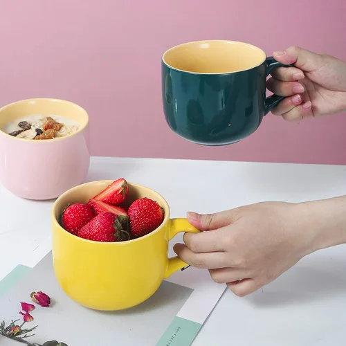 Vista 4 de TeenFighter Taza grande de porcelana de avena - 23 onzas (680mL) Taza de café ancha, taza para el desayuno y tazón de sopa, apta para microondas