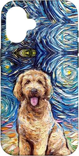 Vista 32 de Cute Goldendoodle Starry Night Doodle Dog Art by Aja Case for iPhone 17