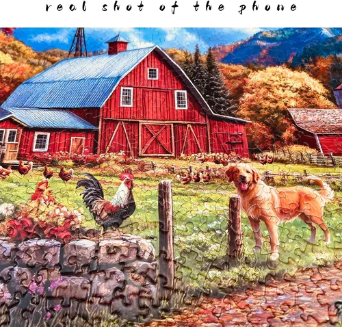 Vista 4 de Rompecabezas de granja de otoño para adultos de 1000 piezas, rompecabezas con forma desafiante para la noche de juegos, familia, amigos