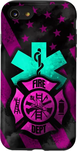 Vista 18 de EMT EMS Firefighter Pink Turquoise Fire Rescue American Flag Case for iPhone 16