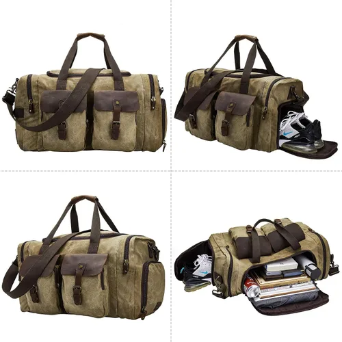Vista 8 de Bolsa de lona encerada vintage para hombre, Caqui
