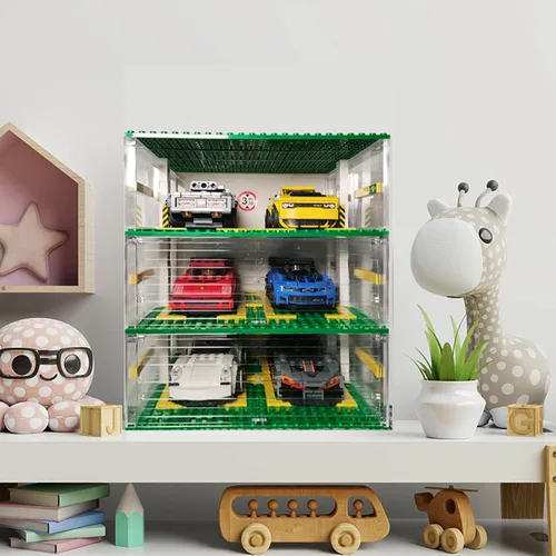 Vista 2 de Celawork Bloques de construcción para garaje, escaparate de 3 capas, garaje de estacionamiento de automóviles, compatible con coches de campeón
