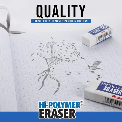 Vista 4 de Pentel, Hi-Polymer, set de tres borradores color blanco, Blanco L