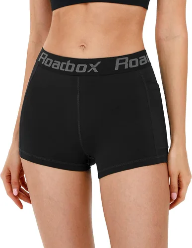 Vista 2 de Roadbox Pantalones cortos de compresión de elastano para mujer, pantalones cortos de voleibol de 3"5" con bolsillosin bolsillo, secado rápido