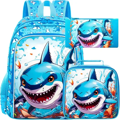Vista 11 de CCJPX 3Pcs Backpack for Boys, 16 Inch Preschool Elementary Kindergarten School Backpacks and Lunch Box Aa1-dinosaurio Negro