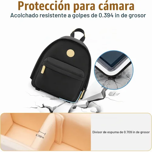 Vista 6 de Cwatcun Mochila para cámara pequeña para mujer, bolsa de cámara réflex digital de moda con correa de trípode, compartimento para laptop y divisores
