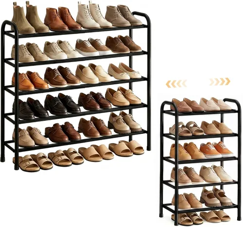 Vista 11 de ENJOYBASICS Zapatero ampliable, estante de zapatos ajustable de 2 niveles para clóset, zapatero de metal negro independiente para guardar zapatos