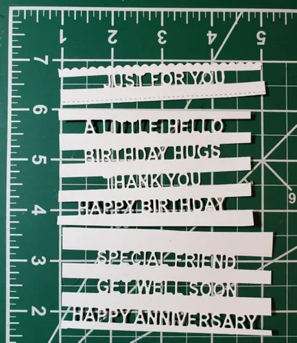 Vista 7 de Tiras de palabras, marco de metal, troqueladas, palabras huecas, feliz cumpleaños, marco de tira de fondo, troqueles de corte de boda, plantillas