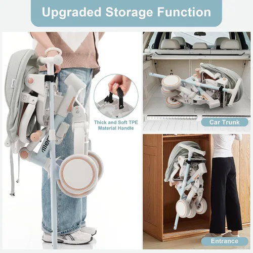 Vista 5 de Triciclo de bebé 7 en 1, triciclo plegable para niños, pedal extraíble para edades de 1 a 6 años, color azul 7 en 1