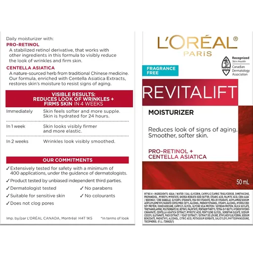 Vista 3 de L'Oreal Paris Revitalift Crema antienvejecimiento para rostro y cuello, hidratante suavizante y reafirmante para hidratación 24 horas, sin