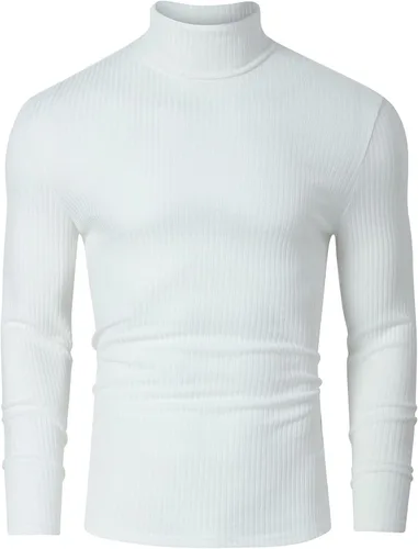 Vista 5 de TURETRENDY Camisetas elásticas para hombre, cuello alto, manga larga, de punto, casual, ajustadas, básicas