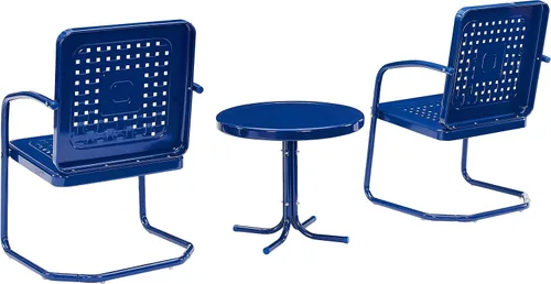 Vista 3 de Crosley Furniture Bates - Juego de 3 sillas y mesa auxiliar para exteriores de metal retro, juego de conversación para patio, color azul marino