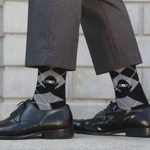 Vista 2 de TeeTurtle - Calcetines de talla única - Business Ninja - Negro y Gris, Negro