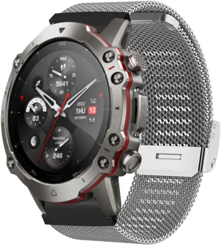 Vista 10 de Correa de reloj de 0.866 in de malla de acero inoxidable ajustable compatible con Amazfit Falcon T REX 2 Ultra