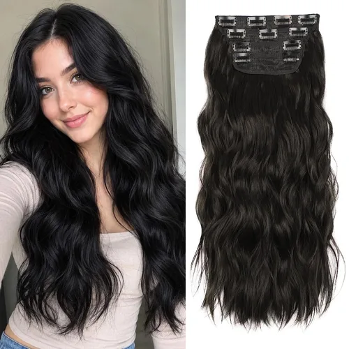 Vista 36 de Extensiones de cabello con clip, extensiones de cabello sintético ondulado de 14 pulgadas con clip (color: 22H10#)