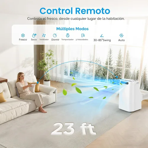 Vista 4 de Aire acondicionado portátil de 12000 BTU para refrigeración de habitaciones de hasta 500 pies cuadrados, unidad de CA portátil silenciosa 3 en 1