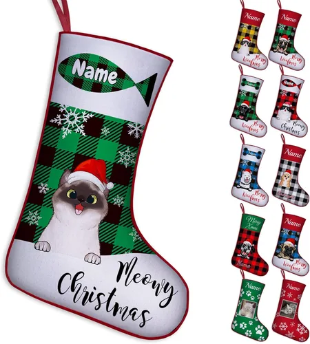Vista 15 de Calcetines de Navidad personalizados para perros y gatos, 42 patrones de perros y mascotas, calcetines de Navidad personalizados con nombres, adorno