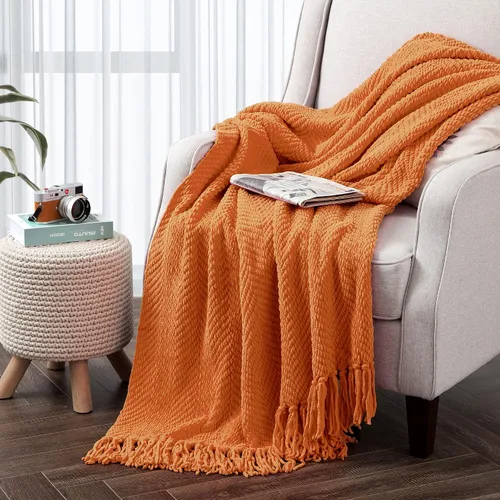 Vista 15 de Manta de punto suave con textura para sofá, manta de tweed crema con borlas de flecos para decoración del hogar, cama, sofá, silla, 50 x 60 Blanco