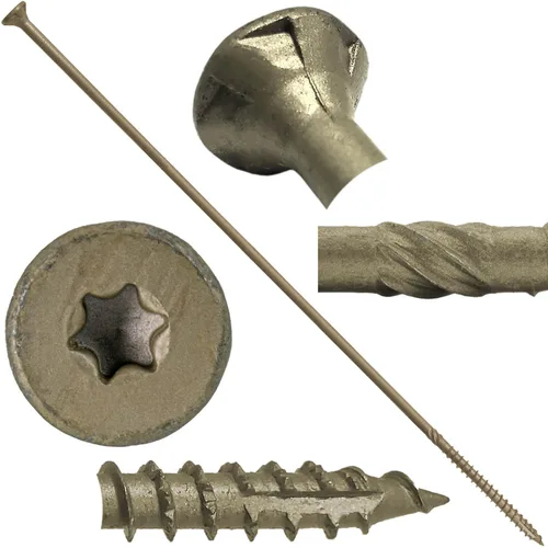 Vista 77 de 8 x 1 revestimiento exterior recubierto de bronce, tornillo de madera multiusos compatible con ACQ, cabeza plana Torx/Star Drive de 1 libra, 288