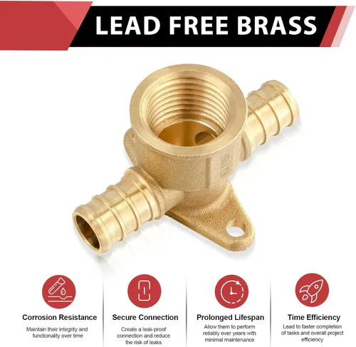 Vista 3 de EFIELD 1/2 "Pex x 1/2" Pex x 1/2" hembra NPT Drop-ear Tee, Latón Crimp Fitting, (PEX1807170)