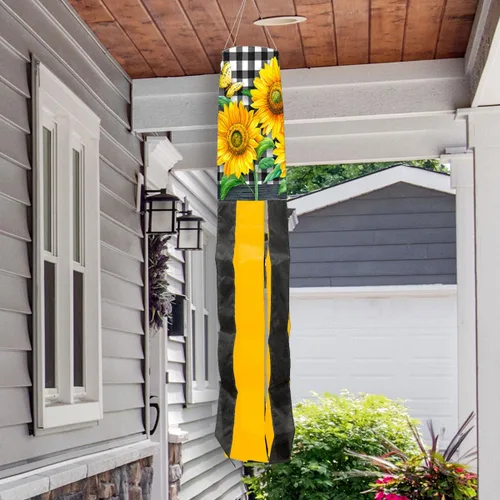 Vista 2 de Girasoles a cuadros Verano Windsock 40" L Briarwood Lane