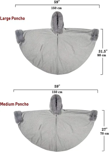 Vista 4 de Dahlia Poncho de invierno para mujer con ribete de piel sintética y forro polar