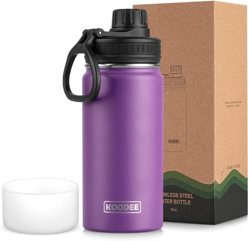 Vista 119 de koodee Botella de agua para niños, botella de agua de acero inoxidable de 12 onzas con aislamiento al vacío para la escuela, botella de agua de boca