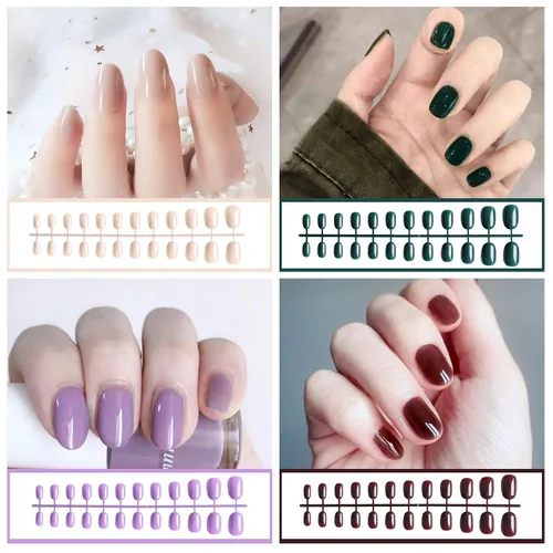 Vista 5 de EBANKU 960 uñas postizas cortas y coloridas para mujer, uñas ovaladas a presión, acrílicas brillantes, cobertura completa, puntas de uñas postizas