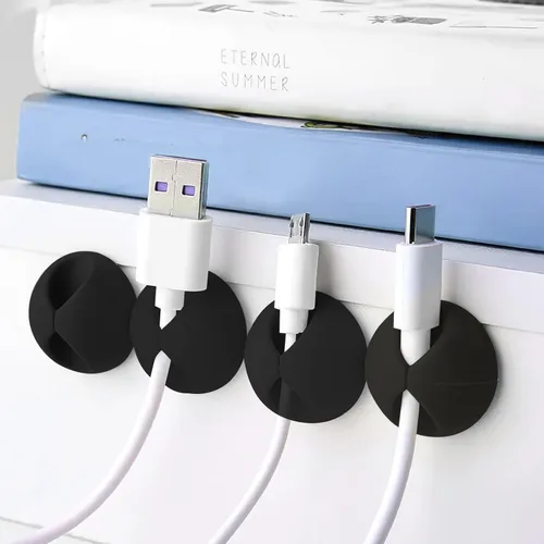 Vista 6 de Organizador de cables, organizador de cables, soporte de silicona compacto para organizar escritorio, mesita de noche, cargador de teléfono