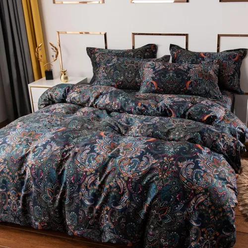Vista 2 de ABREEZE Juego de funda de edredón de lujo, vintage, negro, estampado damasco y cachemira, colección de ropa de cama retro, 100% algodón cepillado